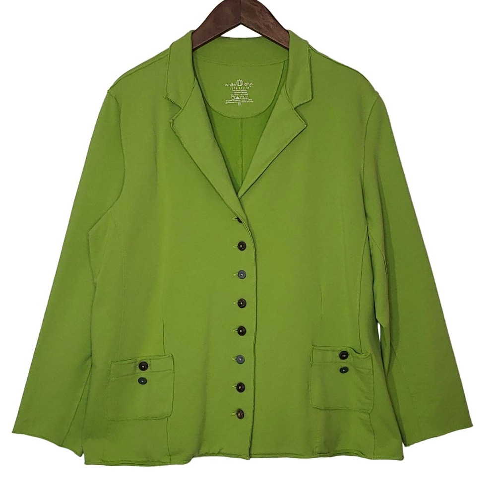 White Lotus Lifestyle Green Soft Construction Blazer Raw Edges & Hem Size XL